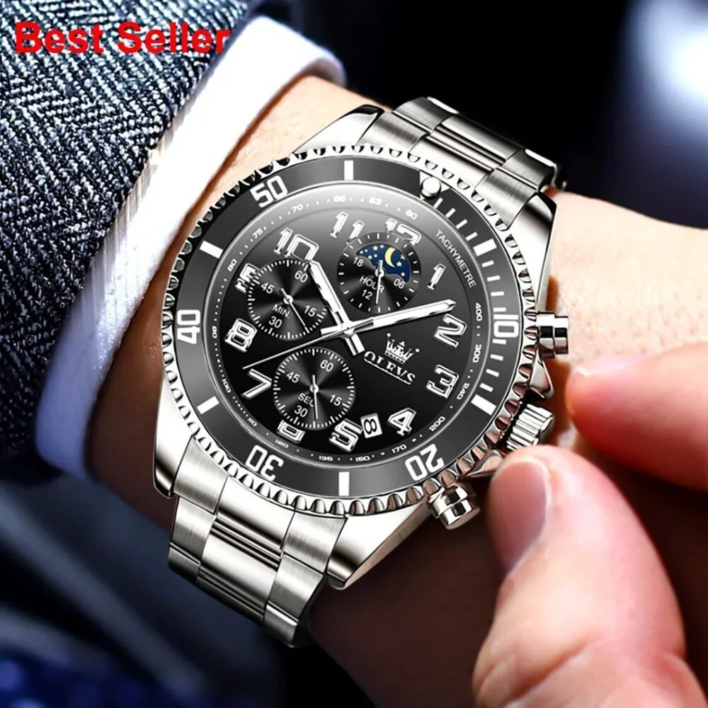 Stainless Steel Dress Watch with Date Chronograph Waterproof